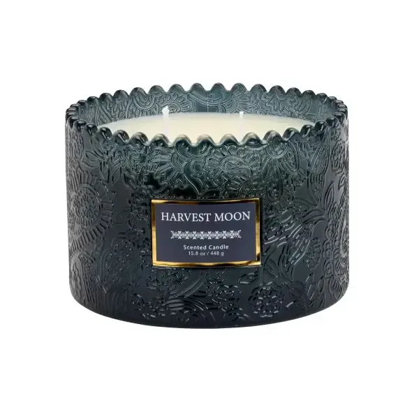 15.8OZ Candle Jar Glass Embossed Scal Navy
